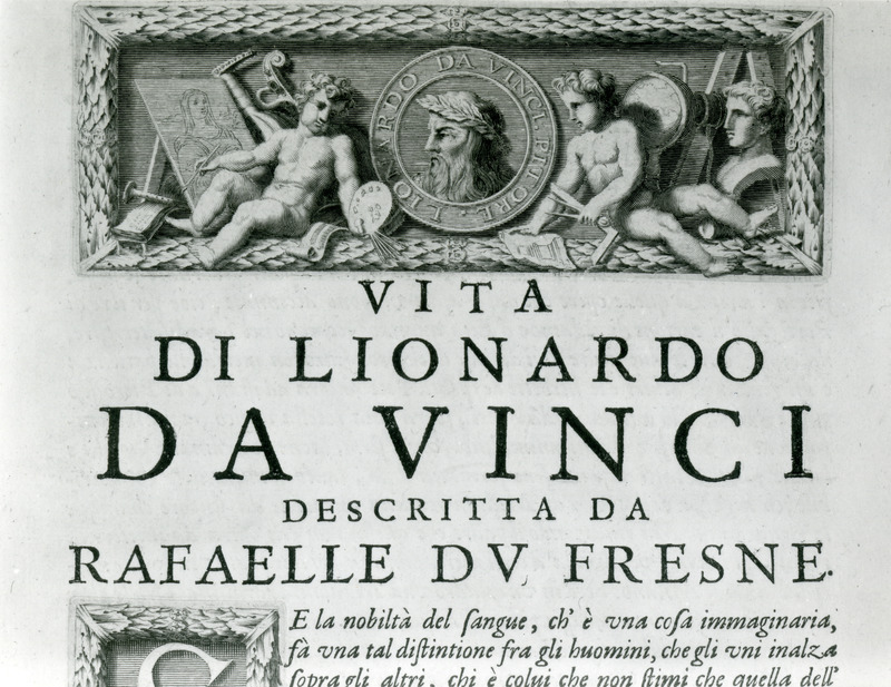 One page from the one millionth volume added to the Iowa State University Library collection is shown in this close-up. The page reads Vita di Lionardo da Vinci descritta da Raffaele du Fresne.