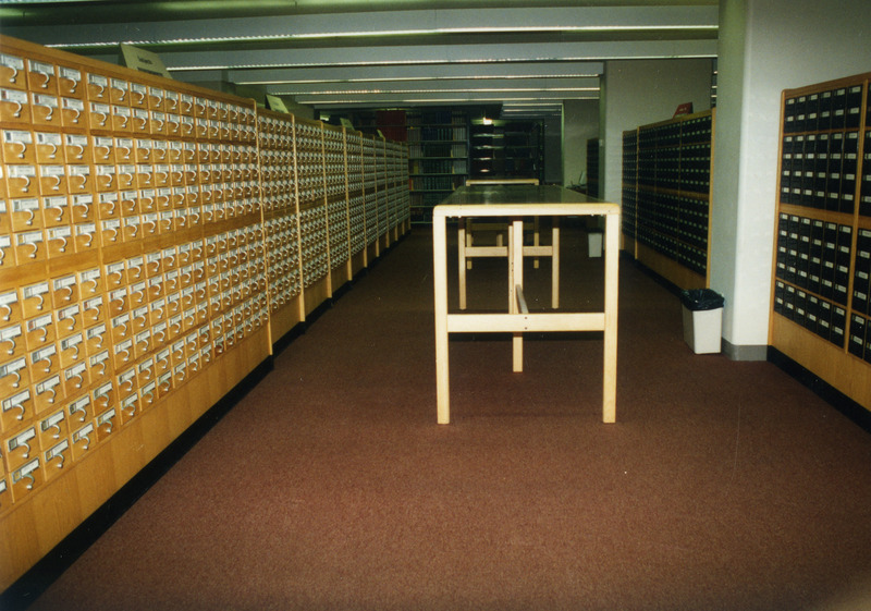 The card catalog is shown after it moved to the second floor of the library.