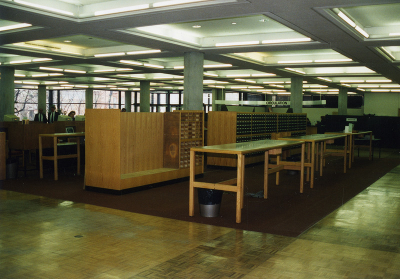 Drawers have been removed from a card catalog cabinet on the first floor for the move to the second floor, Dec. 27-30, 1994.