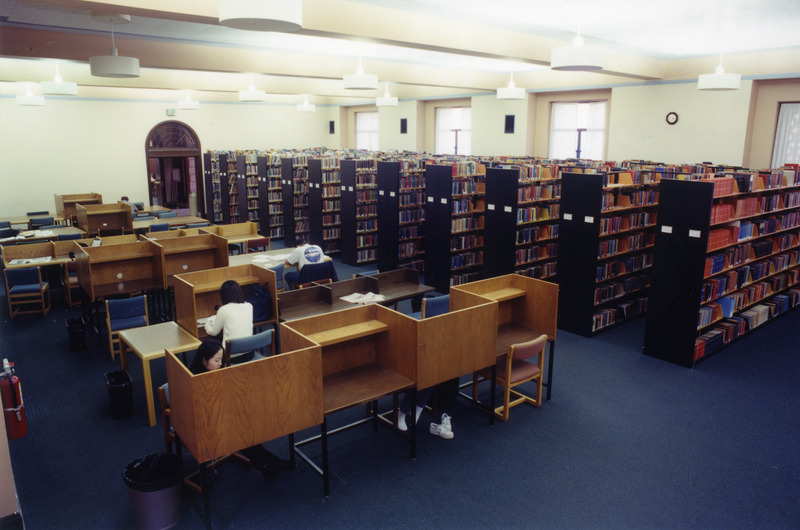 Room 198 is shown before it was remodeled in the library renovation of 1999.