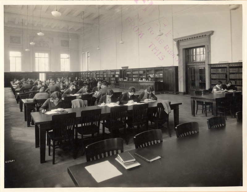 Students study in the East General Reading Room (currently called the Periodical Room).