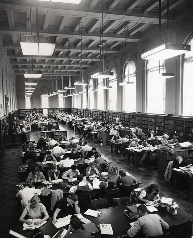 A bird's eye view shows the entire Reference and Reading Room in the library (currently called the Periodical Room).