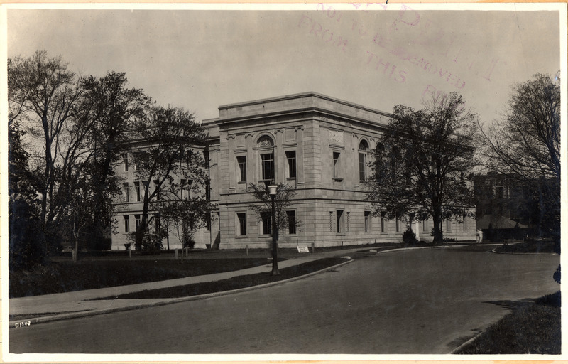 Viewed from across Morrill Drive, this view of the original library accents the southeast corner of the building.