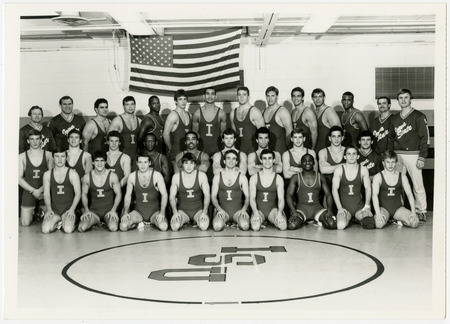Group portrait of the Iowa State University wrestling team, 1986-87 season, 1987.