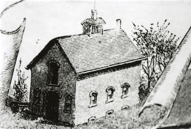 Photograph of the first horse barn from Andreas Atlas. The view is looking southwest.