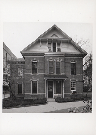 Photograph of the front (east) of the English Office Building. Annotation: ''English Office Bldg 1987 (see VEISHEA ‘87 program, p. 34).''
