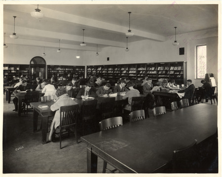 Students study in the Periodical Reading Room (currently called the Bookends Reading Room) in the newly opened library.