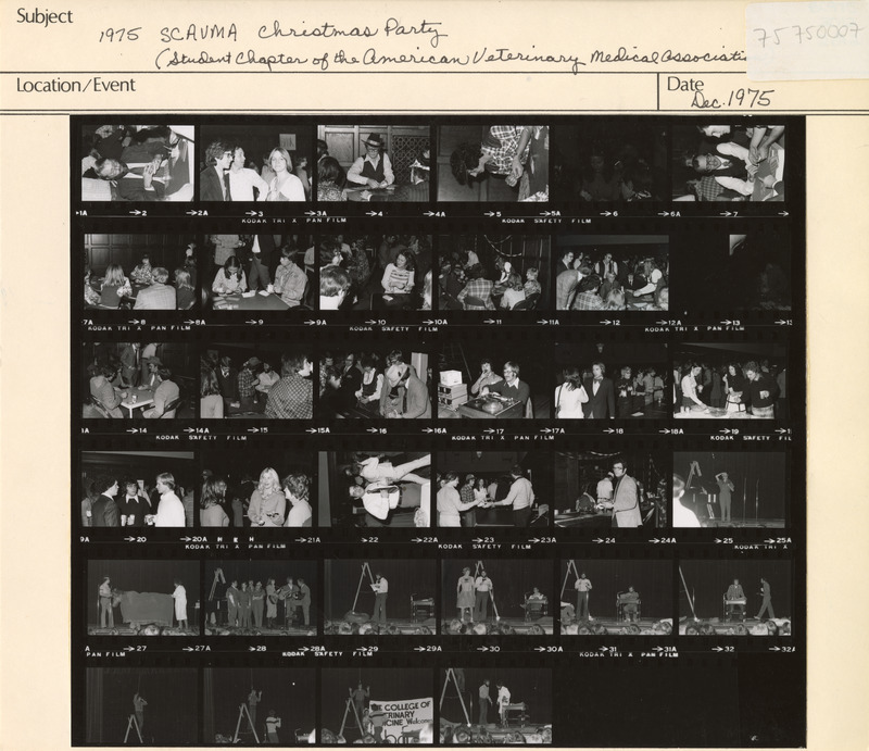 Annotation: "1975 SCAVMA Christmas Party (Student Chapter of the American Veterinary Medical Association)"