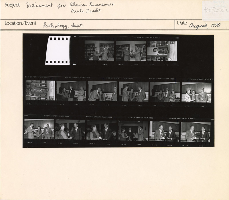 Annotation: "Retirement for Alvina Owenson and Merle Twedt. Pathology dept."