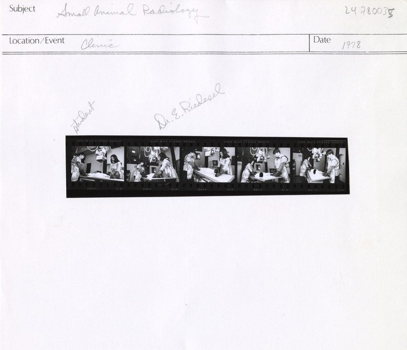 Annotation: "Small Animal Radiology. Clinic. Student. Dr. E. Riedesel"