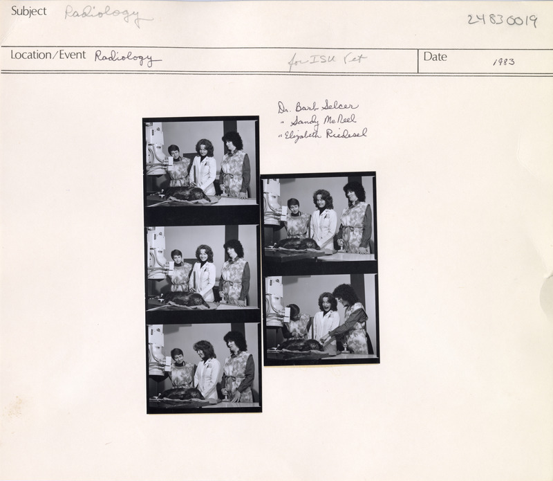 Annotation: "Radiology. Radiology, for ISU Vet. Dr. Barb Selcer. Sandy McNeel. Elizabeth Riedesel"