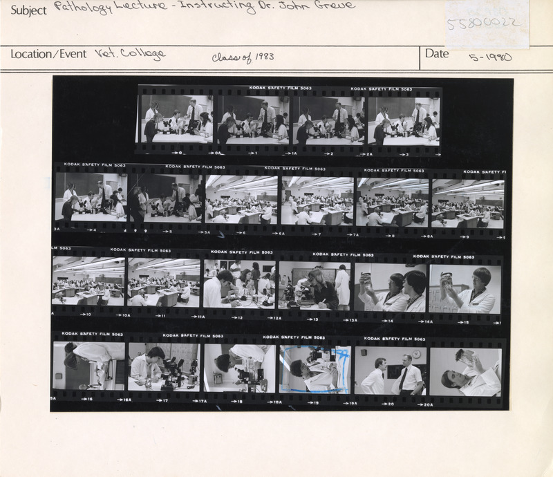 Annotation: "Pathology Lecture - Instructing Dr. John Greve. Vet College Class of 1983"