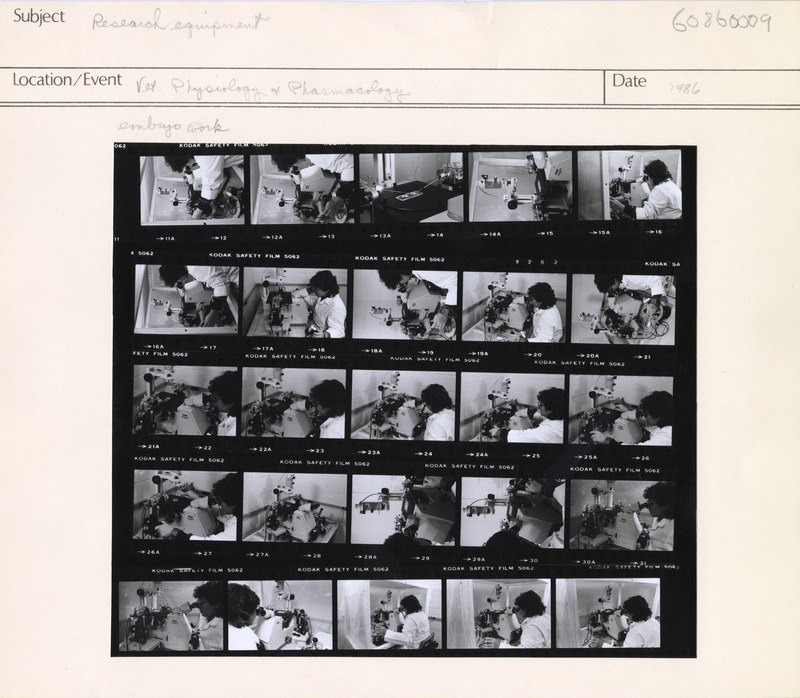 Annotation: "Research equipment. Vet Physiology & Pharmacology. embryo work"