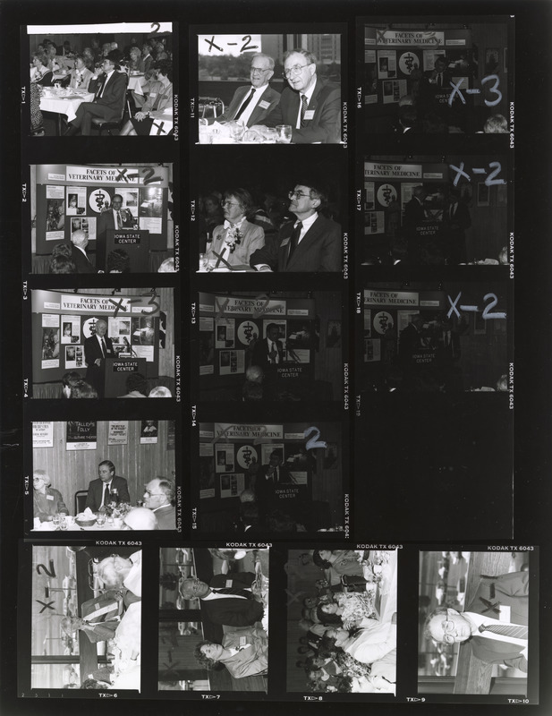 Contact sheet with images of people attending a banquet in the Scheman building
