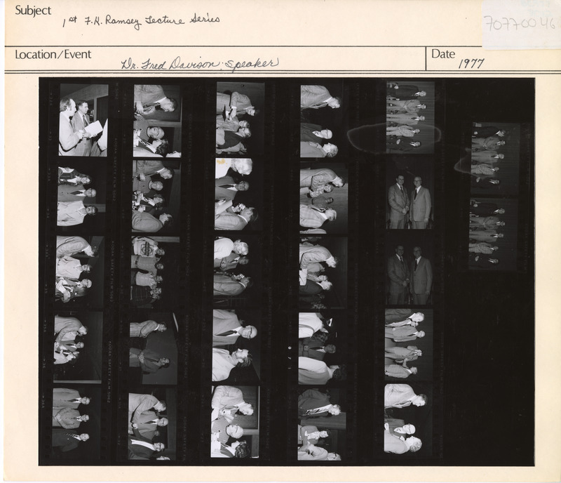 Annotation: "1st F. K. Ramsey Lecture Series. Dr. Fred Davison: speaker"