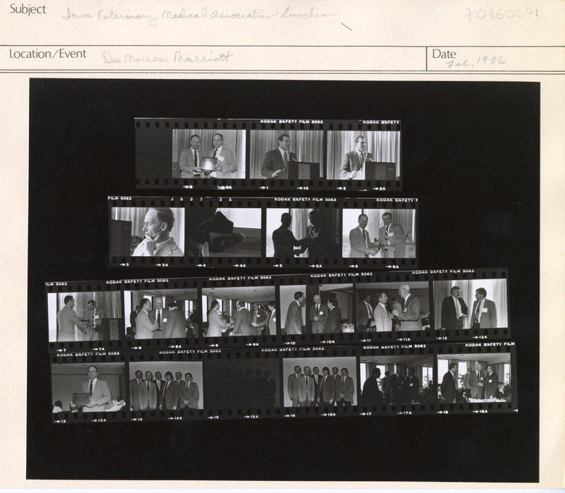 Annotation: "Iowa Veterinary Medical Association luncheon. Des Moines Marriott"