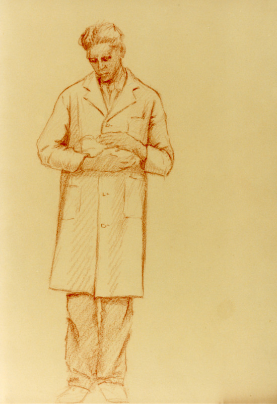 Photograph of a pencil study of the Gentle Doctor statue by Christian Petersen