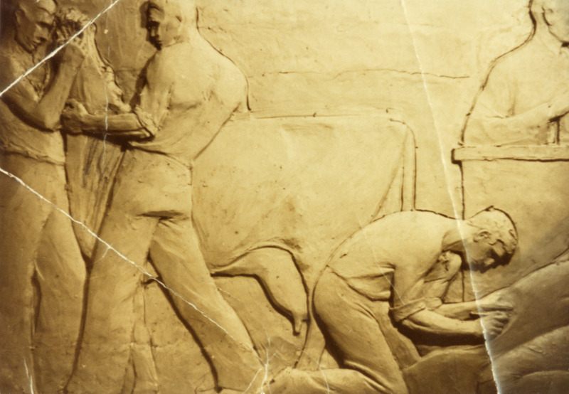 Photograph of a model of the Veterinary Medicine mural by Christian Petersen