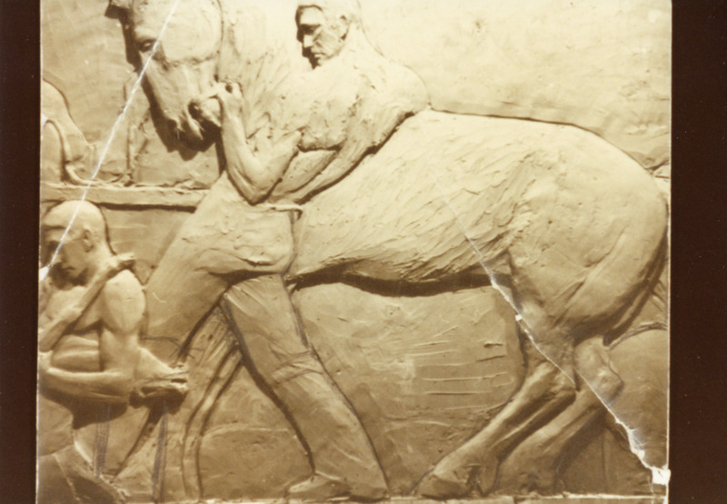 Photograph of a model of the Veterinary Medicine mural by Christian Petersen