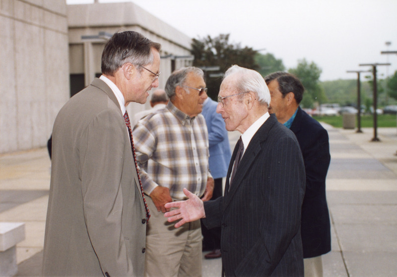 Photograph of Richard Ross with Lawrence Forland, one of the models used for the Gentle Doctor statue