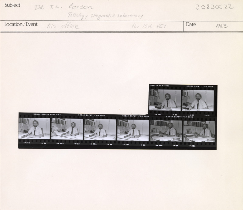Annotation: "Dr. T. L. Carson. Pathology Diagnostic Laboratory. His office. For ISU Vet"
