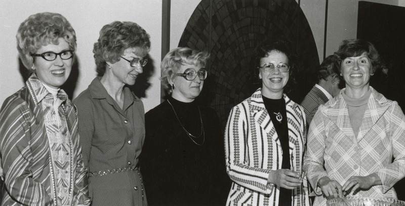 Annotation: "Vet. Admin. Christmas Open House. 12/1977. Admin Secretaries."