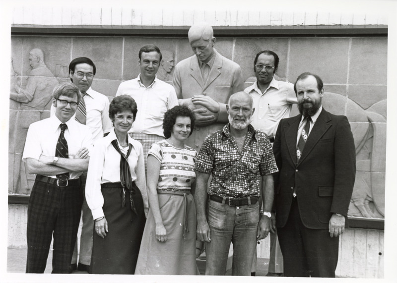Back row (left to right): Uemura, Draper, Bal. Front row: unknown, Carithers, Jacobson, Dellmann, Adams. Annotation: "Anatomy"