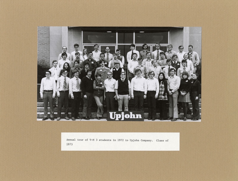 Annotation: "Annual tour of V-M 3 students in 1972 to Upjohn Company. Class of 1973"