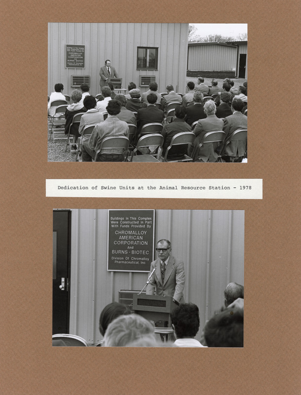 Annotation: "Dedication of Swine Units at the Animal Resource Station - 1978"