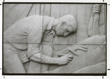 Photograph of a close-up of a figure in the Veterinary Medicine mural