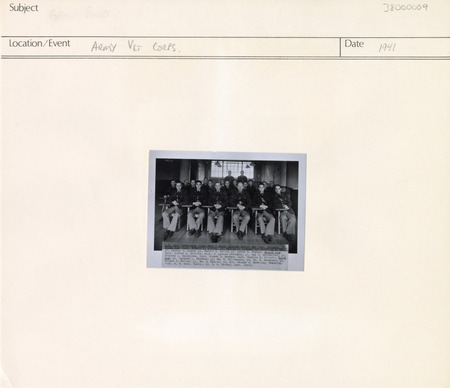 Annotation: "Army Vet Corps. U.S. Army Vet. Corps Meat and Dairy Hygiene School. May 1941, Chicago, Ill."