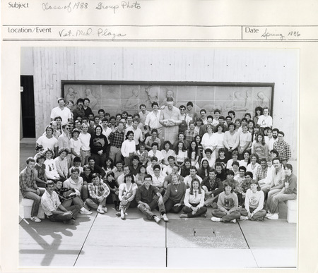 Annotation: "Class of 1988 Group Photo. Vet. Med. Plaza. Spring 1986"