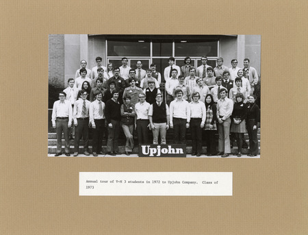 Annotation: "Annual tour of V-M 3 students in 1972 to Upjohn Company. Class of 1973"