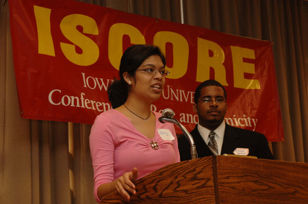 Speakers giving a presentation at the 2006 Iowa State Conference on Race and Ethnicity (ISCORE).