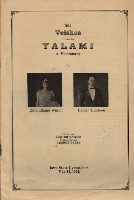 Program for the 1924 VEISHEA Night Show, a musical performance called "Yalami: A Musicomedy."