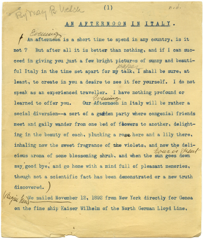 Describes the family trip to Italy in 1892 including the voyage, Genoa, Rome, and Naples.