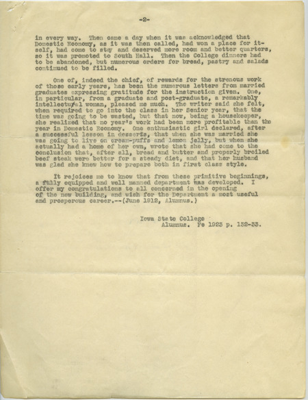 Describes how Mary Welch was selected as the head of the department, the search for teachers, the first courses, and responses from students.