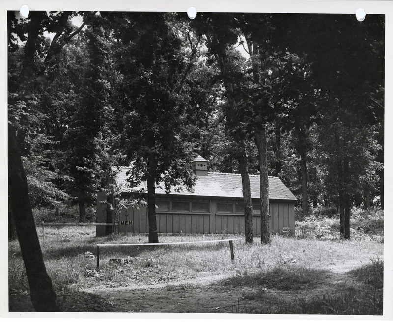 Photograph of latrines and utility building in Clear Lake State Park