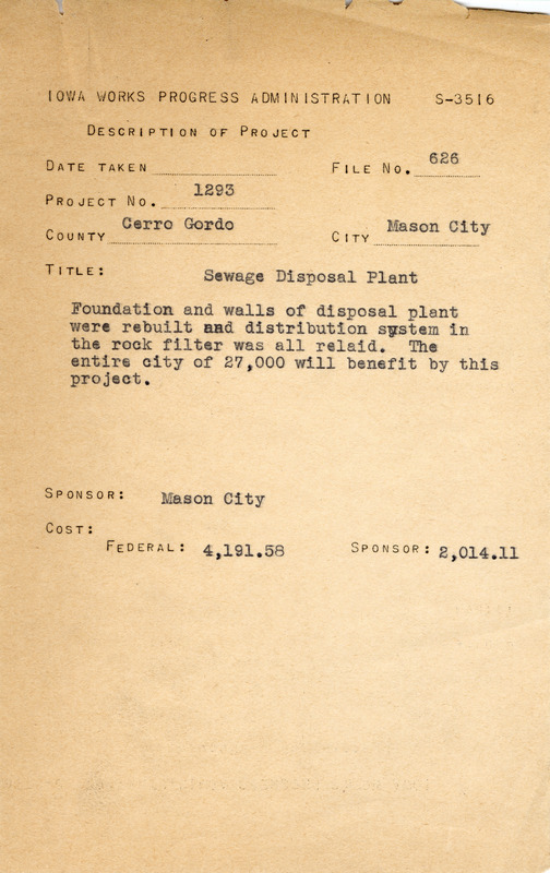 Description of project: sewage disposal plant