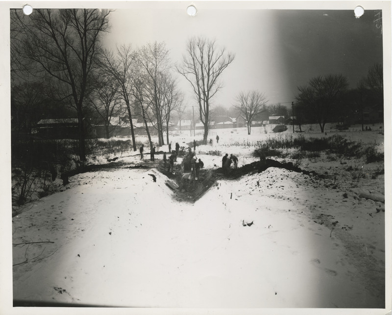 Photograph of workers deepening and widening Battle Creek in Clinton