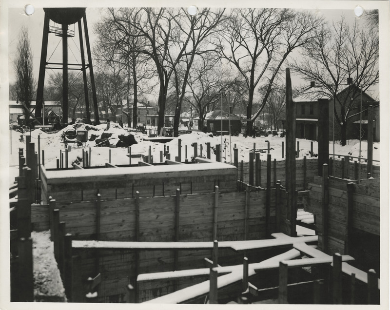 Photograph of the construction of the city hall in Mount Pleasant