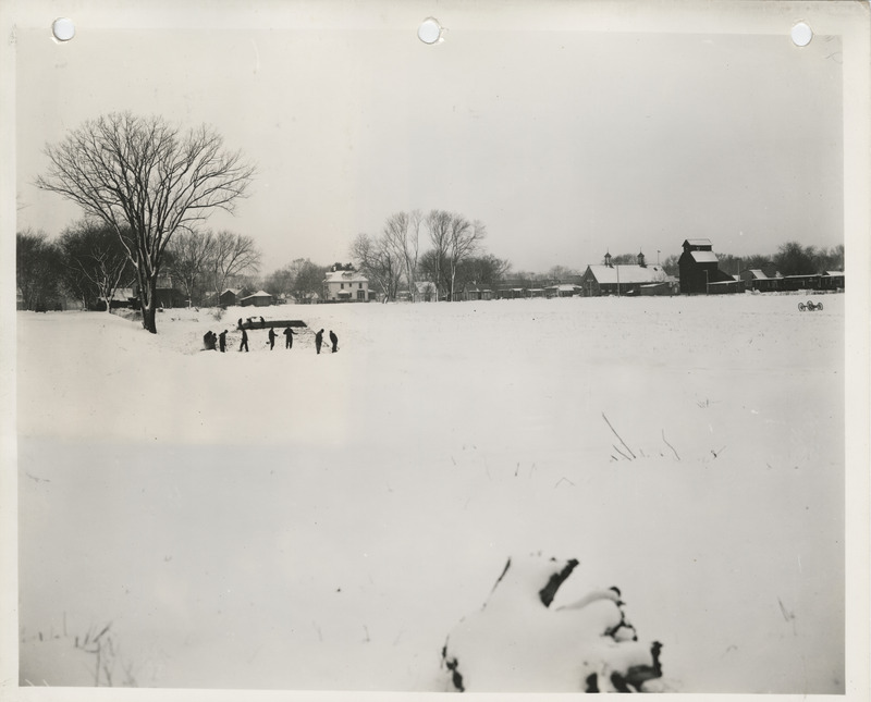 Photograph of the construction of an athletic bowl in Keota