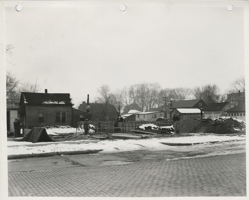 Photograph of the construction of the town hall in West Liberty