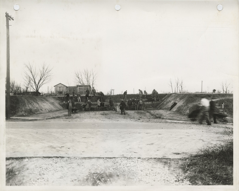 Photograph of people grading and draining Lillie Avenue and Lombard Street in Davenport