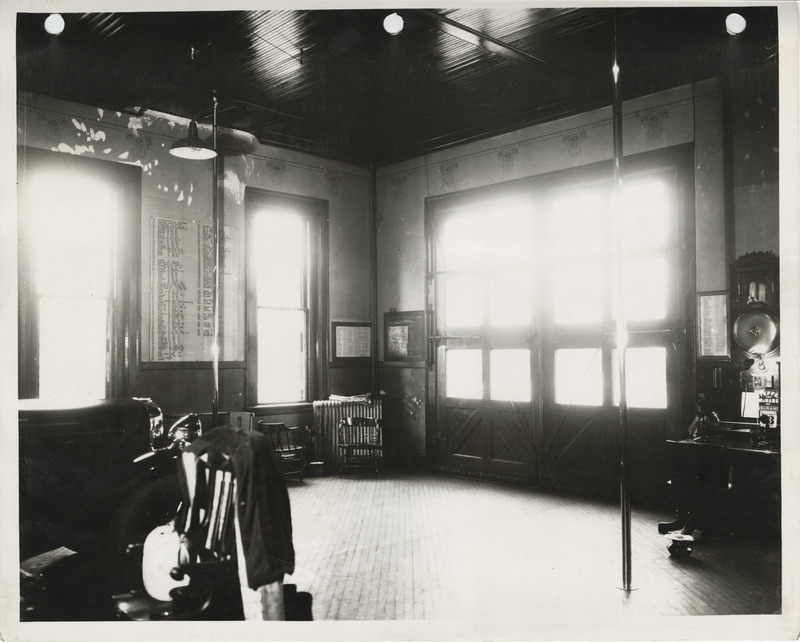 Photograph of the interior of a fire station in Davenport