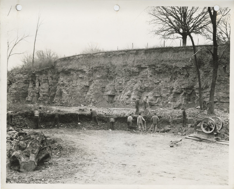 Photograph of people working at a quarry in LeClaire