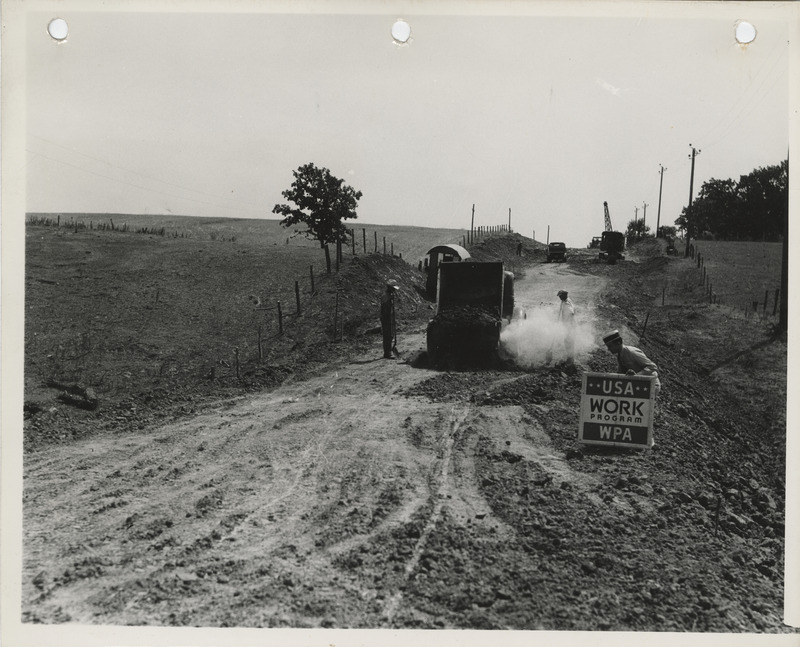 Photograph of people working on a farm to market road in Appanoose County