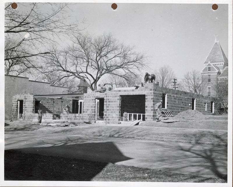 Photograph of people constructing city hall in Guthrie Center