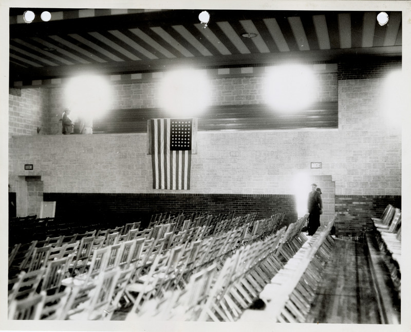 Photograph of seating at the high school gym and auditorium in Cedar