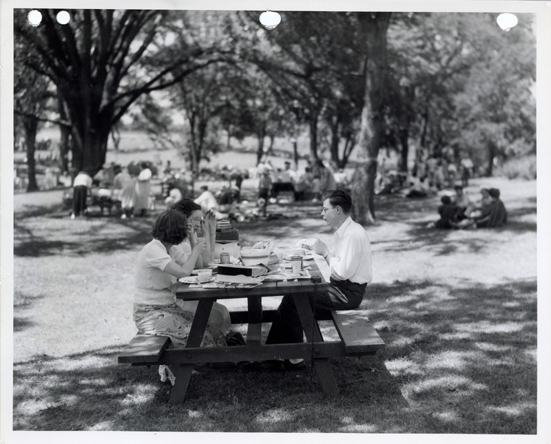 Photograph of people at the picnic grounds at Edmundson Park in Oskaloosa